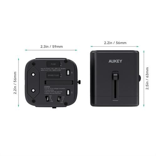 Aukey Universal Travel Adapter With USB-C And USB-A Ports Black