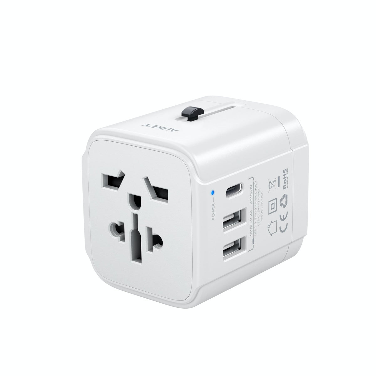 Aukey PA-TA01 Universal Travel Adapter With USB-C And USB-A Ports White