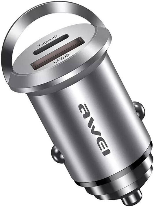 Buy Awei C-708 PD 45W USB + Type-C / USB-C Mini Car Charger from Vmart in Pakistan