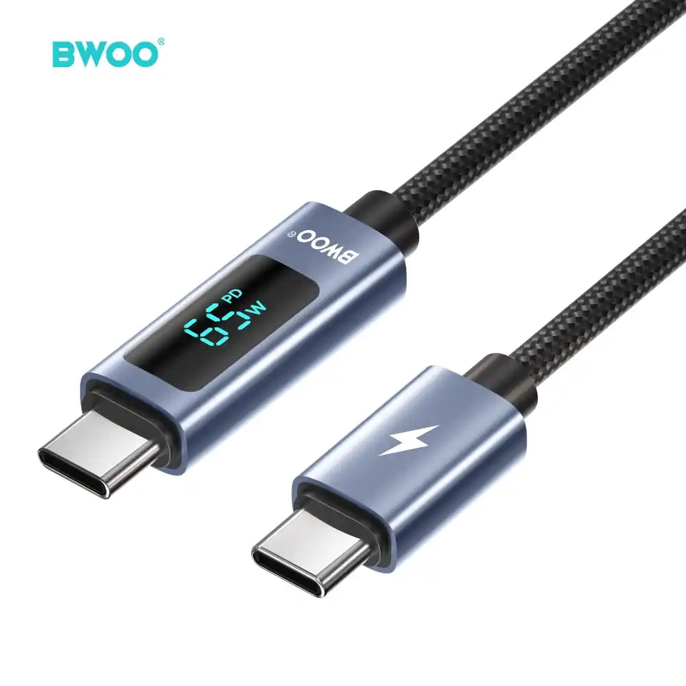 Buy BWOO 65W PD 3.0 USB C to USB C Fast Charging Cable with LED Power Display Braided Durable 1m from Vmart in Pakistan