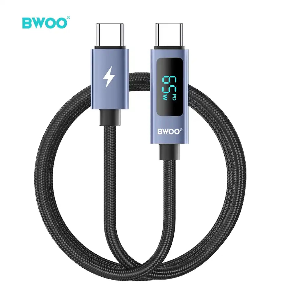Buy BWOO 65W PD 3.0 USB C to USB C Fast Charging Cable with LED Power Display Braided Durable 1m from Vmart in Pakistan
