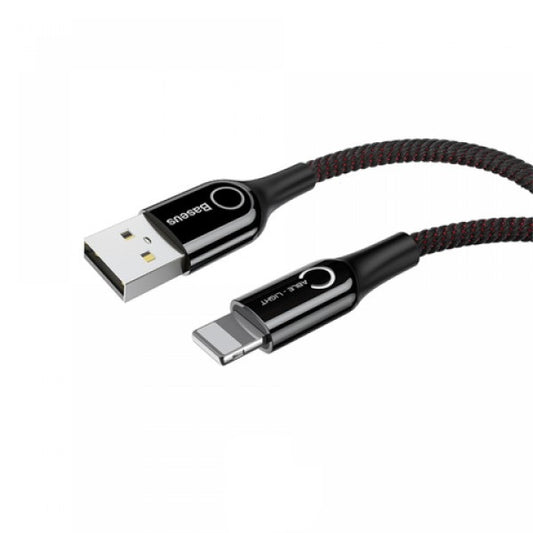Buy Baseus C-Shaped Light Intelligent Power-Off USB-A to Lightning Cable 2.4A Black 1m from Vmart in Pakistan