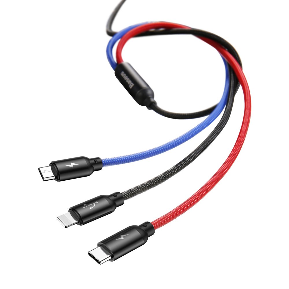 Baseus Three Primary Colors USB – Micro USB / Lightning / USB-C Cable With Nylon Braid 3.5A