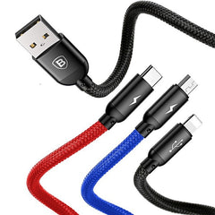 Buy Baseus Three Primary Colors USB – Micro USB / Lightning / USB-C Cable With Nylon Braid 3.5A from Vmart in Pakistan