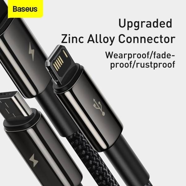 Baseus Tungsten Gold 3 in 1 Fast Charging Data Cable USB to M+L+C 3.5A 1.5m - Black