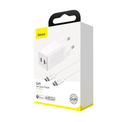 Buy Baseus GaN2 Quick Charger C+C 45W EU With Mini Cable Type-C to Type-C 60W（20V/3A）1m -White from Vmart in Pakistan