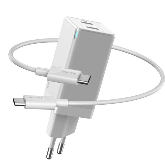 Buy Baseus GaN2 Quick Charger C+C 45W EU With Mini Cable Type-C to Type-C 60W（20V/3A）1m -White from Vmart in Pakistan
