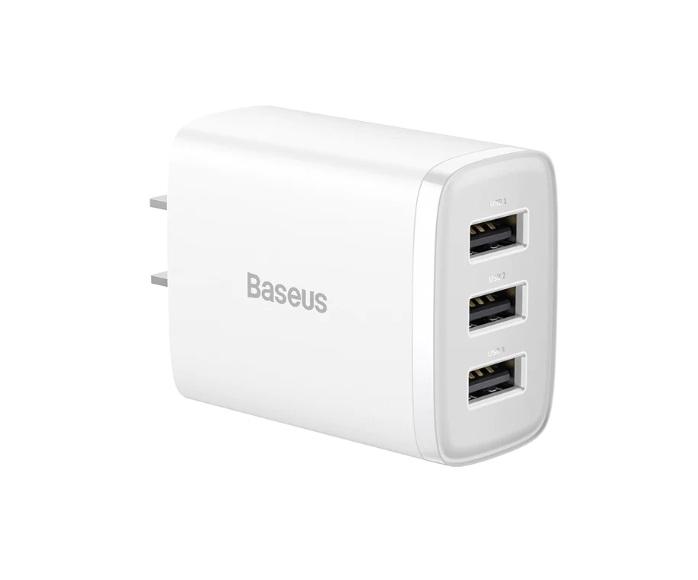 Baseus Compact Charger 3USB 17W CN - White