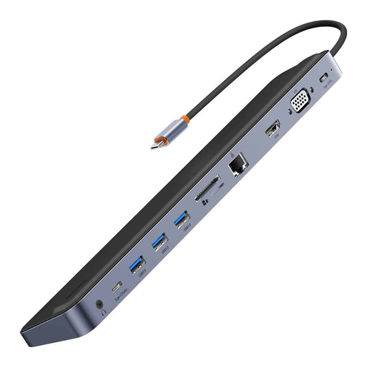 Buy Baseus EliteJoy Gen2 11-Port Type-C Hub Adapter Dark Gray (Type-C to HDMI*1+USB3.0*3+PD*1+VGA*1+SD/TF*1+RJ45*1+Type-C Data*1+3.5mm*1) from Vmart in Pakistan