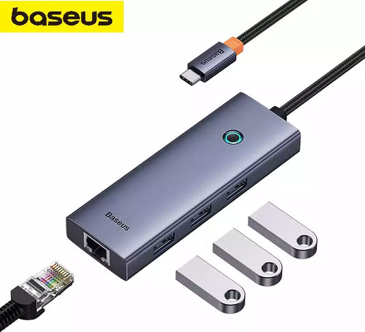 Buy Baseus Flite Series 4-Port Hub Space Grey（Type-C to USB3.0*3+RJ45*1） from Vmart in Pakistan