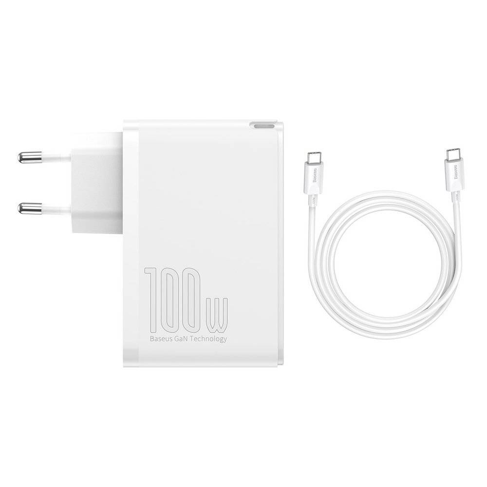 Baseus GaN2 Pro 100W 2 x USB + 2 x Type-C Ports Quick Charger with Type-C Cable - White