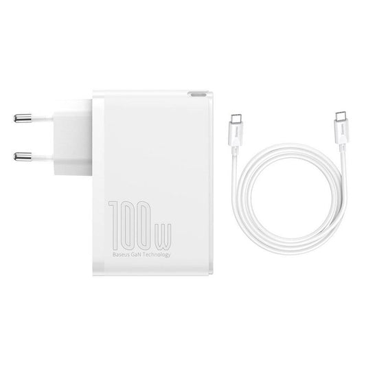 Buy Baseus GaN2 Pro 100W 2 x USB + 2 x Type-C Ports Quick Charger with Type-C Cable - White from Vmart in Pakistan