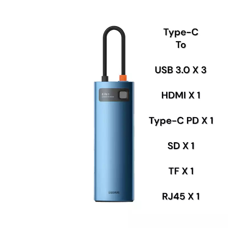 Baseus Metal Gleam 8-in-1 Type-C Hub Docking Station Blue