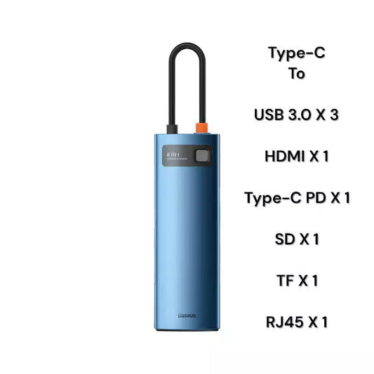 Buy Baseus Metal Gleam 8-in-1 Type-C Hub Docking Station Blue from Vmart in Pakistan
