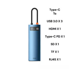 Baseus Metal Gleam 8-in-1 Type-C Hub Docking Station Blue