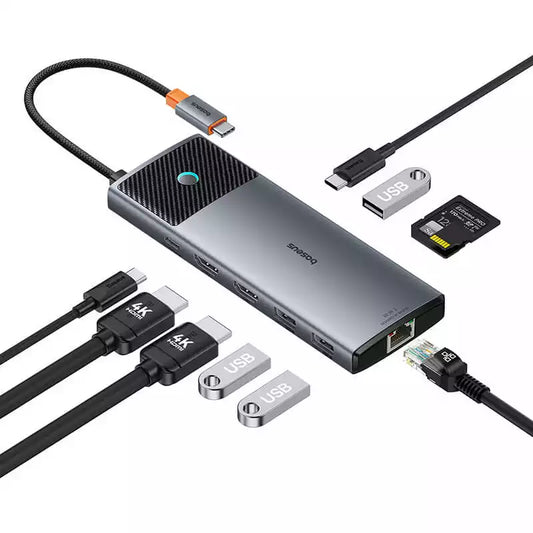 Buy Baseus Metal Gleam Series II 10-in-1 USB Hub Space Grey (USB-C to 1*HDMI4K@120Hz+1*HDMI4K@60Hz+1*USB-A(10Gbps)+1*USB-C(10Gbps)+2*USBA(480Mbps)+1*RJ45+1*SD/TF+1*USB-C(PD) ) from Vmart in Pakistan