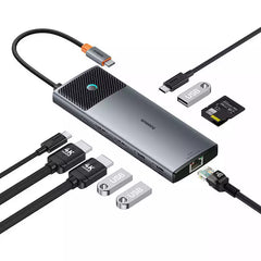 Baseus Metal Gleam Series II 10-in-1 USB Hub Space Grey (USB-C to 1*HDMI4K@120Hz+1*HDMI4K@60Hz+1*USB-A(10Gbps)+1*USB-C(10Gbps)+2*USBA(480Mbps)+1*RJ45+1*SD/TF+1*USB-C(PD) )