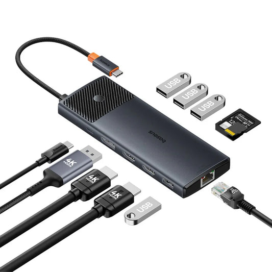 Buy Baseus Metal Gleam Series II 11-in-1 USB Hub Cosmic Black (USB-C to 1*HDMI4K@60Hz+1*HDMI4K@60Hz+1*DP4K@60Hz+2*USBA(5Gbps)+2*USBA(480Mbps)+1*RJ45+1*SD/TF+1*USB-C(PD) ) from Vmart in Pakistan