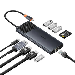 Buy Baseus Metal Gleam Series II 11-in-1 USB Hub Cosmic Black (USB-C to 1*HDMI4K@60Hz+1*HDMI4K@60Hz+1*DP4K@60Hz+2*USBA(5Gbps)+2*USBA(480Mbps)+1*RJ45+1*SD/TF+1*USB-C(PD) ) from Vmart in Pakistan