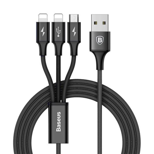 Buy Baseus Rapid Series 3-In-1 Cable Micro+Dual Lightning 3A Black 1.2m from Vmart in Pakistan