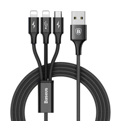 Baseus Rapid Series 3-In-1 Cable Micro+Dual Lightning 3A Black 1.2m