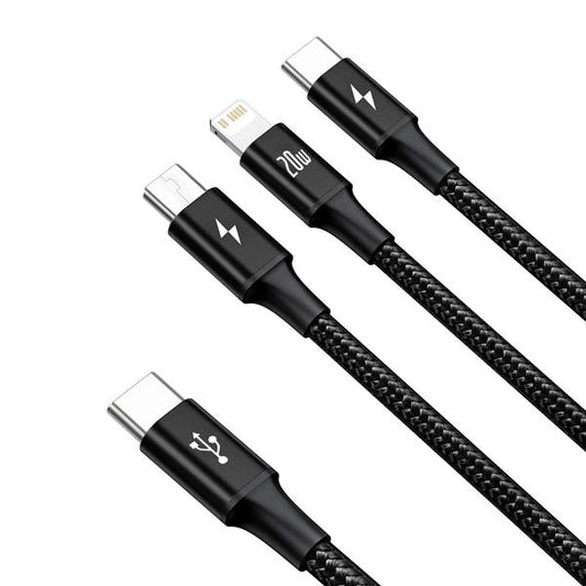 Buy Baseus Rapid Series 3-in-1 Fast Charging Data Cable Type-C to Micro+iPhone+Type-C PD 20W 1.5m from Vmart in Pakistan