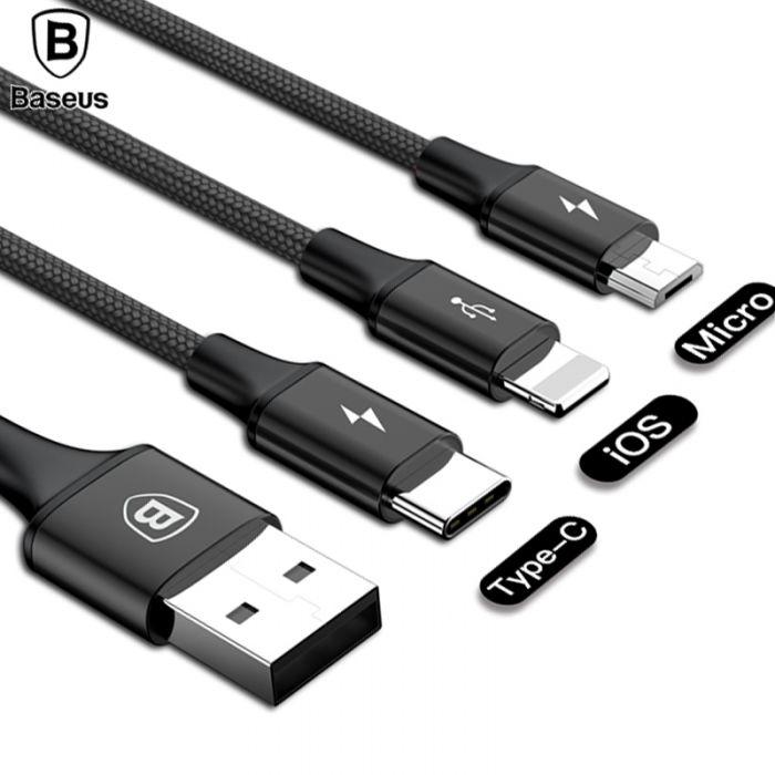 Baseus Rapid Series USB 3 in 1 Cable For IP+Micro+Type C - 1.2m