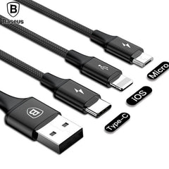 Baseus Rapid Series USB 3 in 1 Cable For IP+Micro+Type C - 1.2m