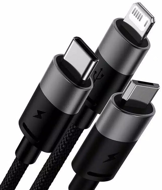 Buy Baseus StarSpeed 1 for 3 Fast Charging Data Cable USB to M+L+C 3.5A 1.2m Black from Vmart in Pakistan
