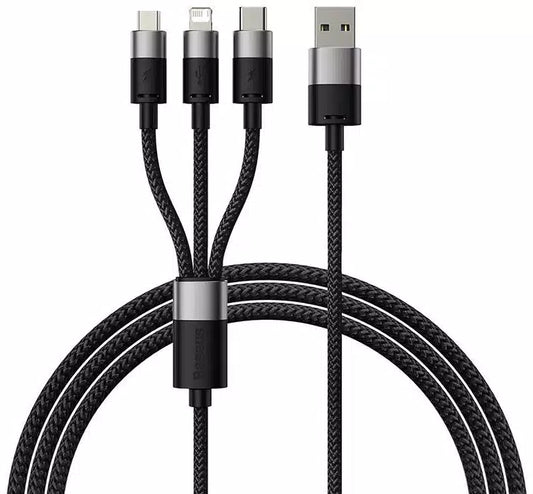 Buy Baseus StarSpeed 1 for 3 Fast Charging Data Cable USB to M+L+C 3.5A 1.2m Black from Vmart in Pakistan