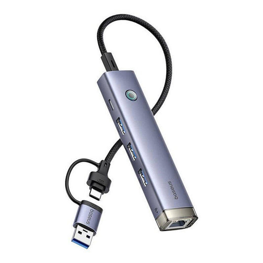 Buy Baseus UltraJoy Series 4-Port Hub Air Space Grey (USB-A&amp;Type-C to USB 3.0*3+RJ45*1+Type-C 5V) from Vmart in Pakistan