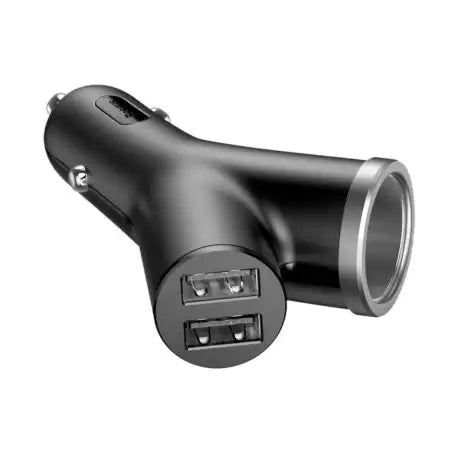 Baseus Y Type Dual USB+Cigarette Lighter Extended Car Charger Black