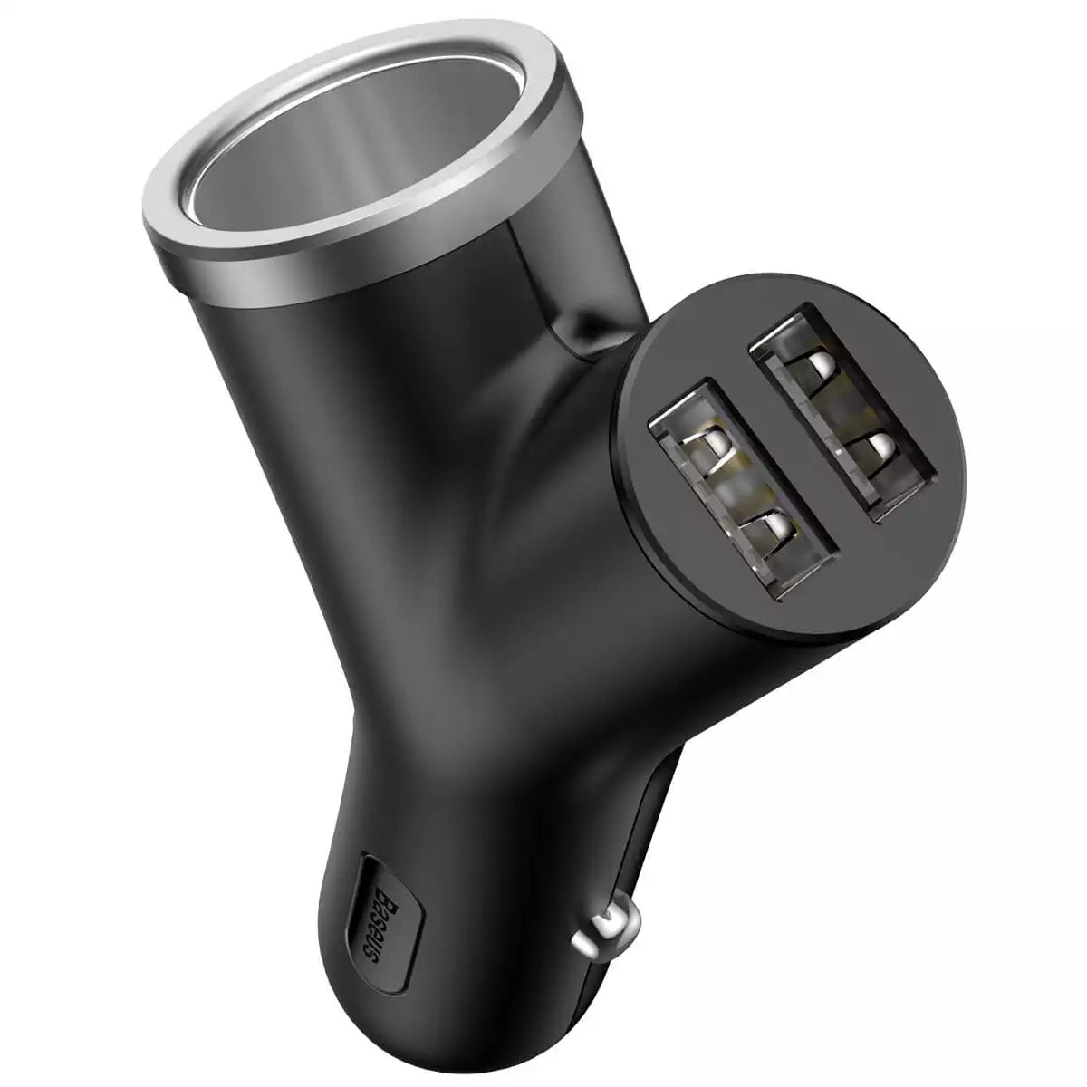 Baseus Y Type Dual USB+Cigarette Lighter Extended Car Charger Black