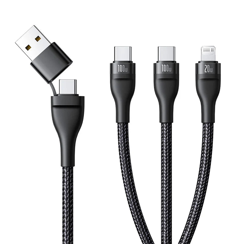 Buy Baseus Flash Series 3 Two-For-Three Fast Charging Cable U+C To C+C+L 100W Cluster Black 1.5m from Vmart in Pakistan