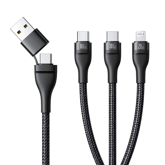 Buy Baseus Flash Series 3 Two-For-Three Fast Charging Cable U+C To C+C+L 100W Cluster Black 1.5m from Vmart in Pakistan