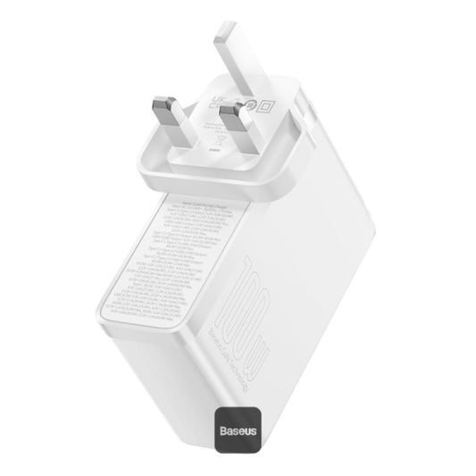 Buy Baseus GaN5 Pro 100W 4 Port Fast Charger 2 Type-C + 2 USB-A UK Plug with 100W Fast Charging Data Cable Type-C (20V/5A) 1m White from Vmart in Pakistan