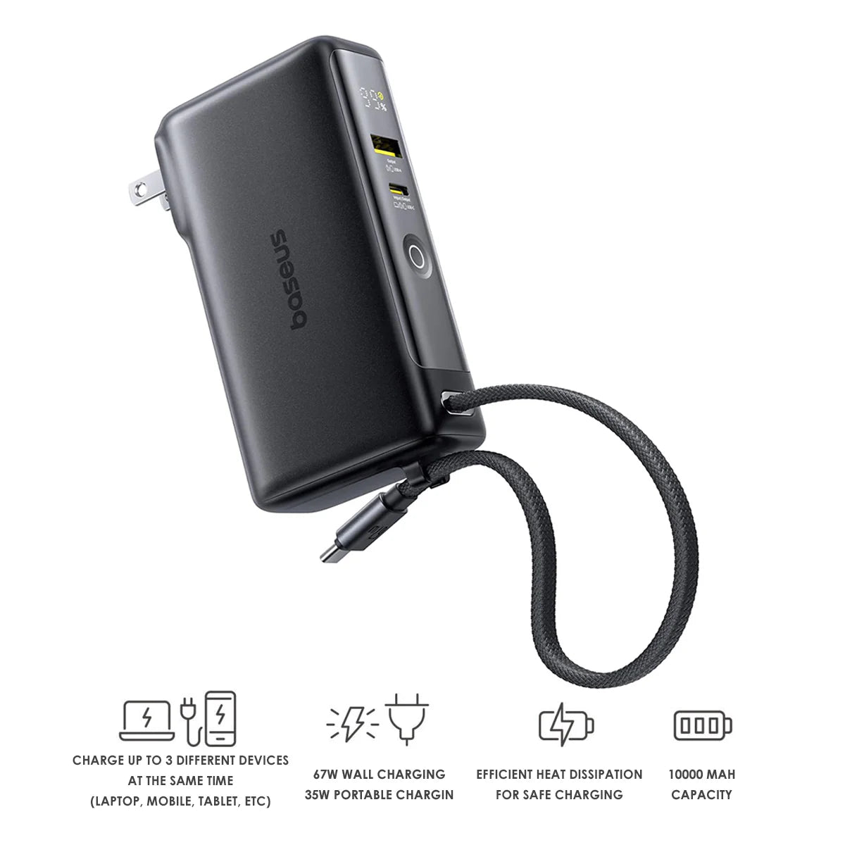 Buy Baseus Nomos NT11 3-in-1 Omni-Charge Power Bank with Digital Display 10000mAh 67W Cosmic Black from Vmart in Pakistan