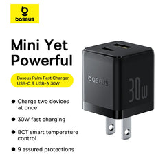 Buy Baseus Palm Fast Charger C+U 30W US Cluster Black from Vmart in Pakistan