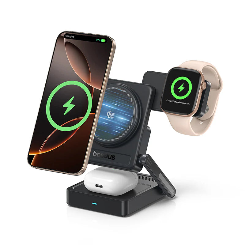 Buy Baseus PicoGo AF21 Portable 3-in-1 Qi2.2 Wireless Charger 35W Cosmic Black Vmart in Pakistan