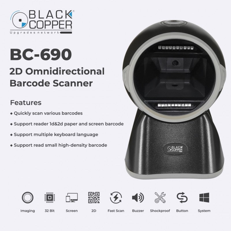 Black Copper BC-690 1D & 2D Image Omni-Directional Desktop Barcode Scanner