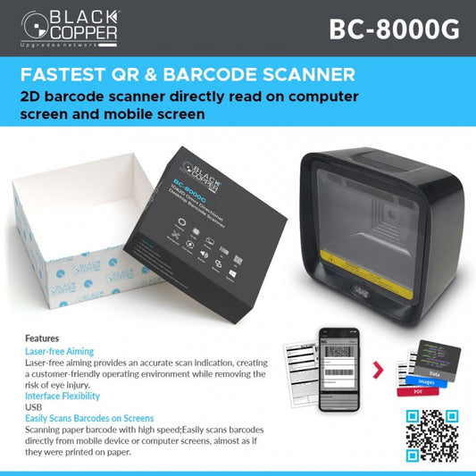 Buy Black Copper BC-8000G 1D/2D Imager Omni-Directional Desktop Barcode Scanner from Vmart in Pakistan