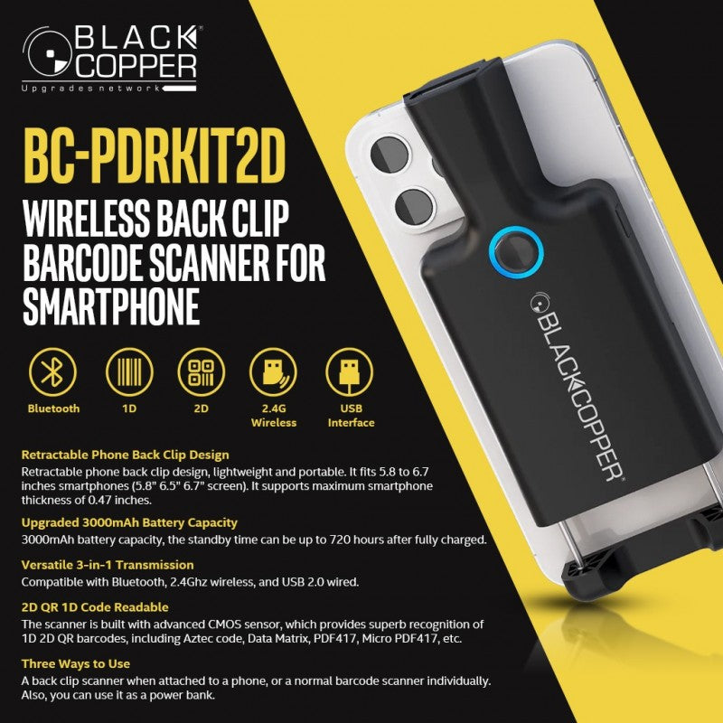 Black Copper BC-PDRKIT2D Wireless Phone Back Clip Scanner