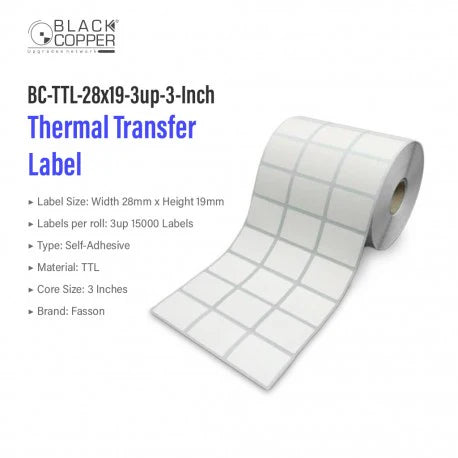 Black Copper BC-TTL-28x19-3up-3-Inch Barcode Label Roll