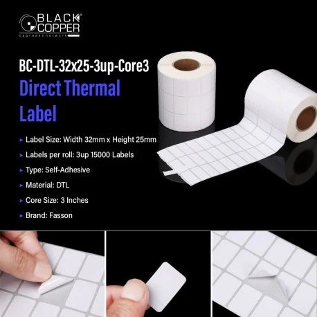 Buy Black Copper BC-TTL-32x25-3upCore3 Barcode Label Roll Vmart in Pakistan