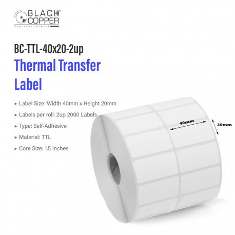 Black Copper BC-TTL-40x20-2up Barcode Label Roll