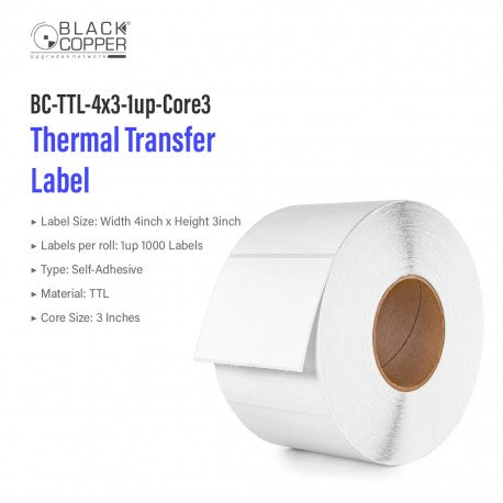 Black Copper BC-TTL-4x3-1up-Core3 Barcode Label Roll