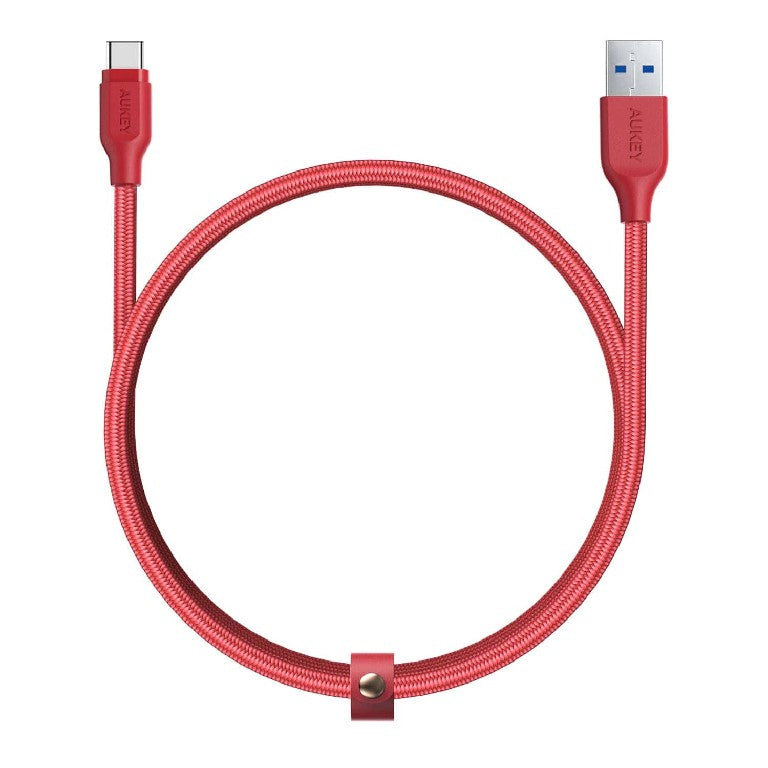 Aukey Braided Nylon USB 3.1 Gen 1 A to C Cable (3.95ft) - Red