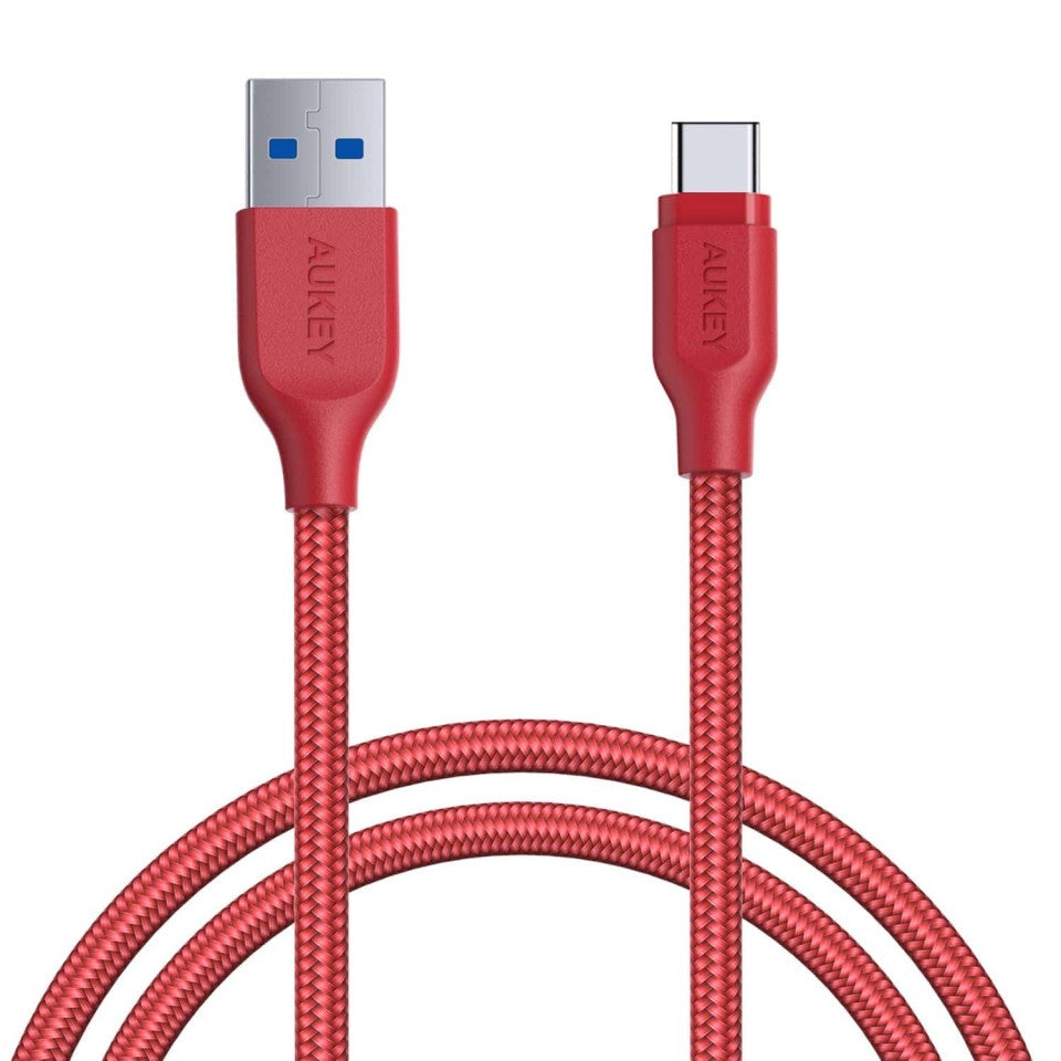 Aukey Braided Nylon USB 3.1 Gen 1 A to C Cable (3.95ft) - Red