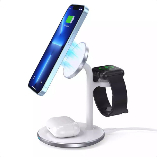 Buy Choetech T585-F 3 in 1 Magnetic MagSafe Wireless Charger Station for Phones iPhone 12/13/14/15 Series - White from Vmart in Pakistan