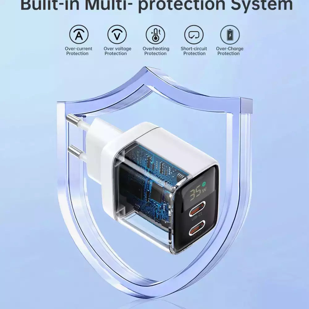 Buy Choetech PD6051 2X USB-C PD 35W GAN Wall Charger With Display White from Vmart in Pakistan